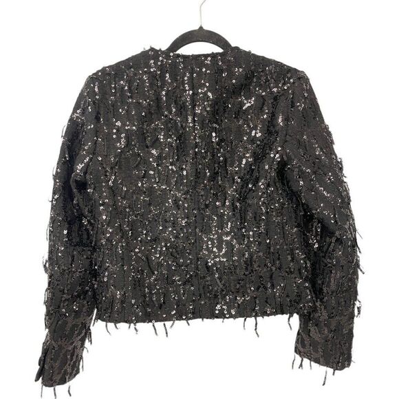 Zara Womens Sequin Jacket Blazer XS Black Fringed Textured Cropped 9659/630 NWOT - Picture 5 of 15